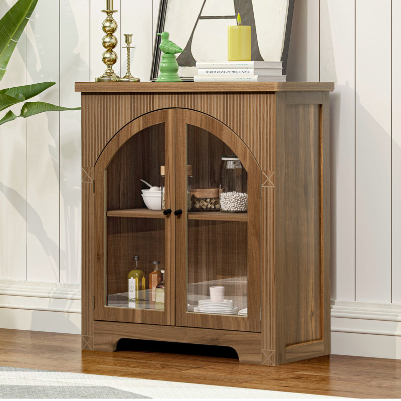 Slesnick Arched 2-Door Coffee Bar Display Cabinet, Brown