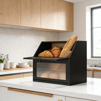 Boîte de rangement de pain double couche avec fenêtres à motif de losanges, très grande capacité de comptoir de cuisine pour le pain, les fruits et les ustensiles de cuisine
