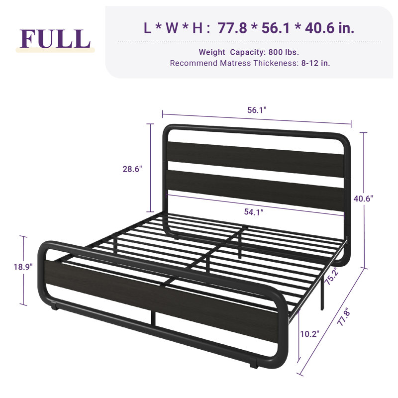 Taishima Metal Platform Bed, Full / Double, Black