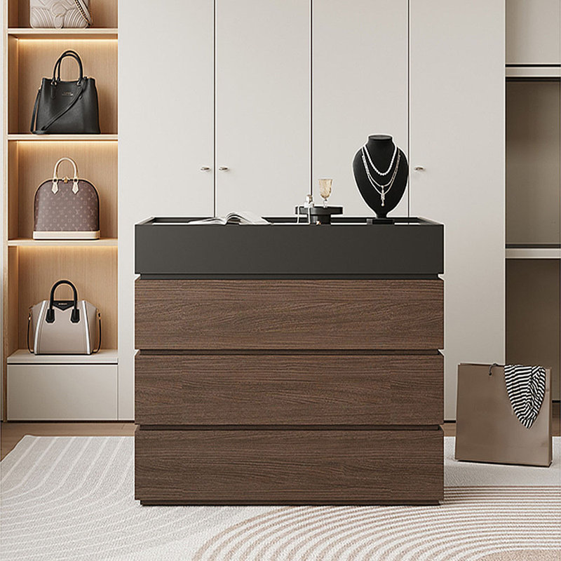 Simple Jewelry Storage Dresser Drawers Cabinet, Gray/Walnut