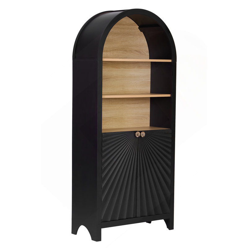Armoire de 61 po de hauteur, bibliothèque avec rangement, bibliothèque Mid-Century moderne à 5 niveaux avec porte, noir
