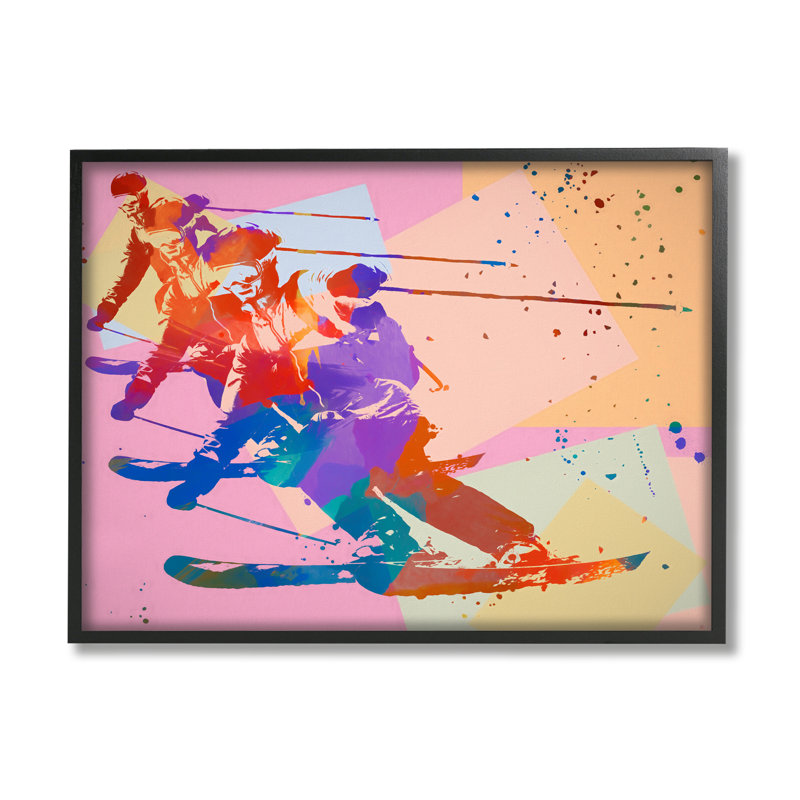 «Pop Style Winter Skiing» encadré sur bois par Daniel Sproul, Giclée encadrée noir minuit, H 11 po x l 14 po x P 1,5 po