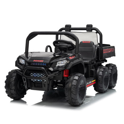 Camion à benne basculante pour enfants 24V 2 places avec télécommande, 4 roues motrices, benne électrique, trois vitesses et lumières DEL