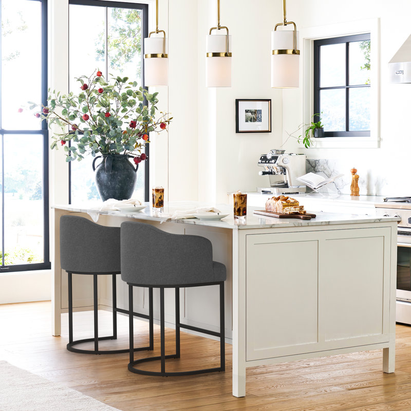 Alyce Upholstered Counter Stool, Carbon Gray/Linen