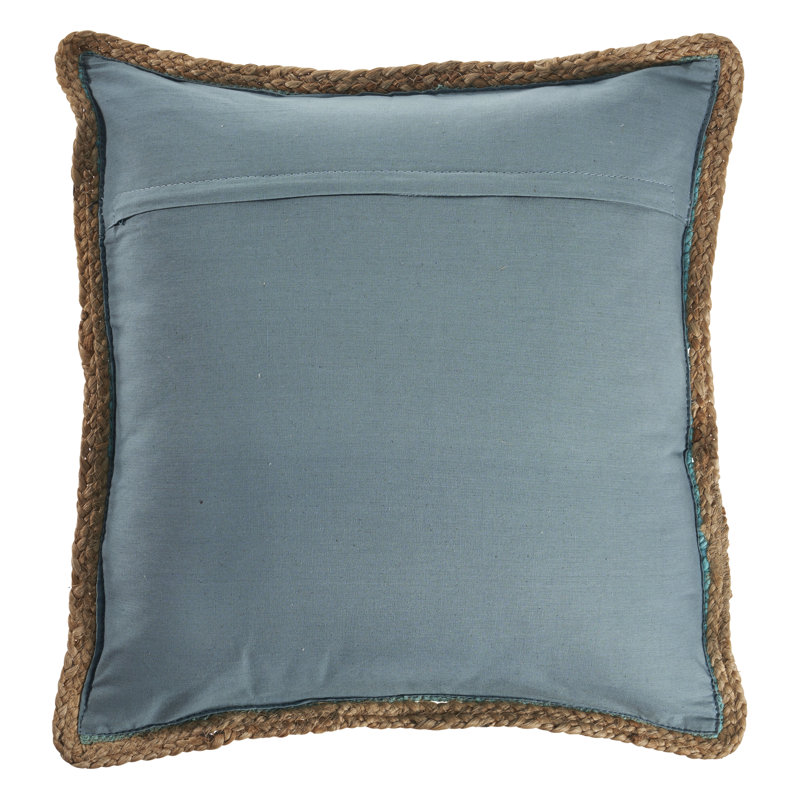 Ingrassellino Handmade Cotton & Jute Textured Throw Pillow, Teal