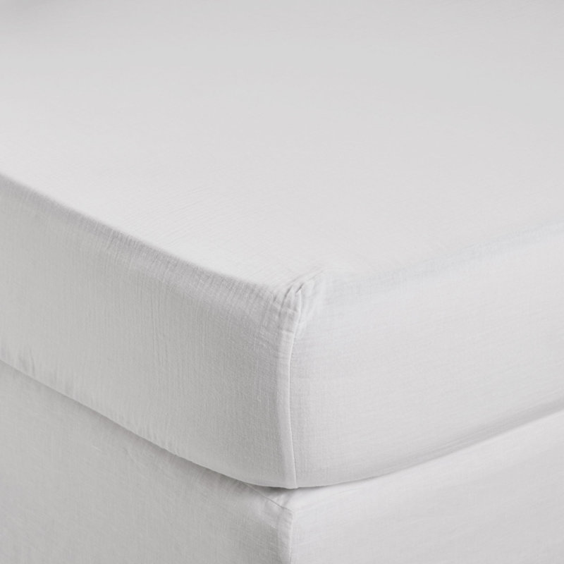 100% Cotton Fitted Sheet, White, European Kingsize (160 x 200 cm)