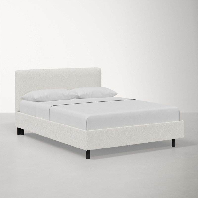 Adrien Upholstered Platform Bed, Twin, Classic Snow Boucle