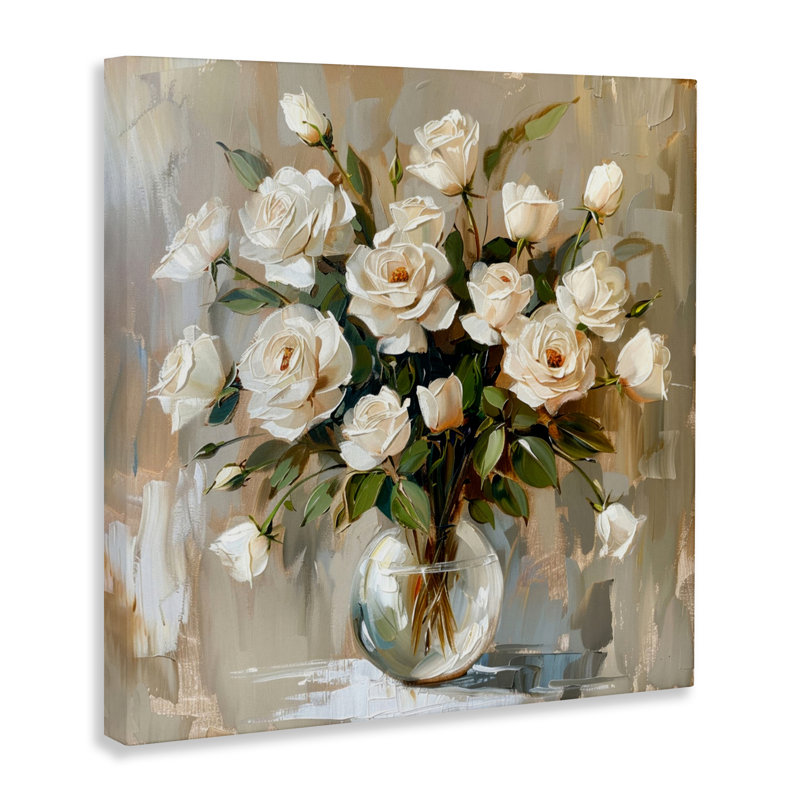 Roses blanches dans une toile de vase, design par LSR Creative Studio, H 36 po x l 36 po