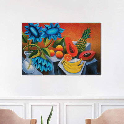 Fruits With Blue Flower by Dixie Miguez - Wrapped Canvas Print