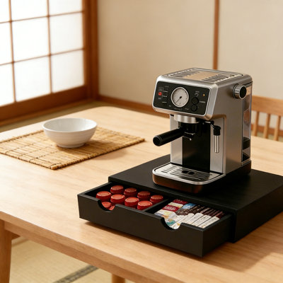 Tiroir de rangement de comptoir en bois naturel avec deux compartiments pour dosettes de café et sachets de thé, boîte de rangement pour la cuisine, le bureau ou le café