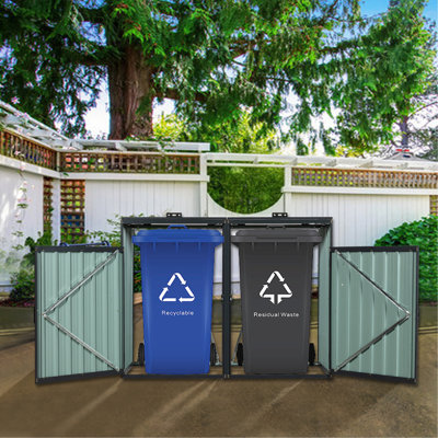 Galvanized Steel Bin Shed For Trash - Hide Cans, 61.31 In Depth, Scratch-, Ventilated Iron Garden Yard Lawn Stores 2 47.41 High, Rust-, Easy Clean