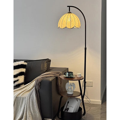 Curved Arm Multi Tier Storage Shelf Petal Shade Floor Light Fixture