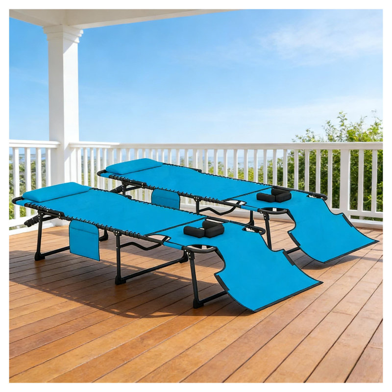Ensemble 2 pièces de chaises longues d'extérieur pliables, chaises longues inclinables en filet avec structure en acier
