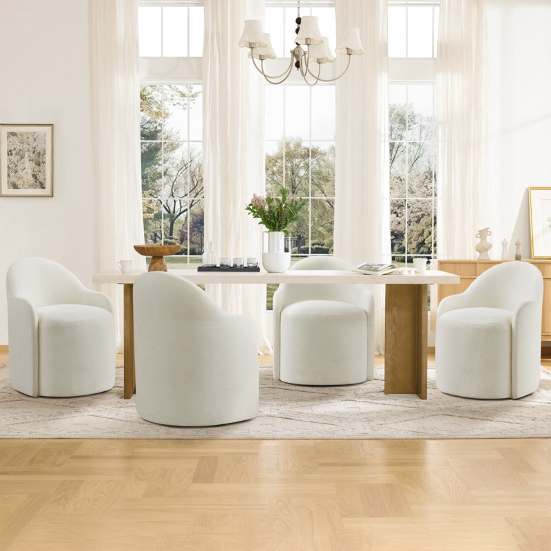Upholstered Dining Chairs with Hidden Casters, Linen