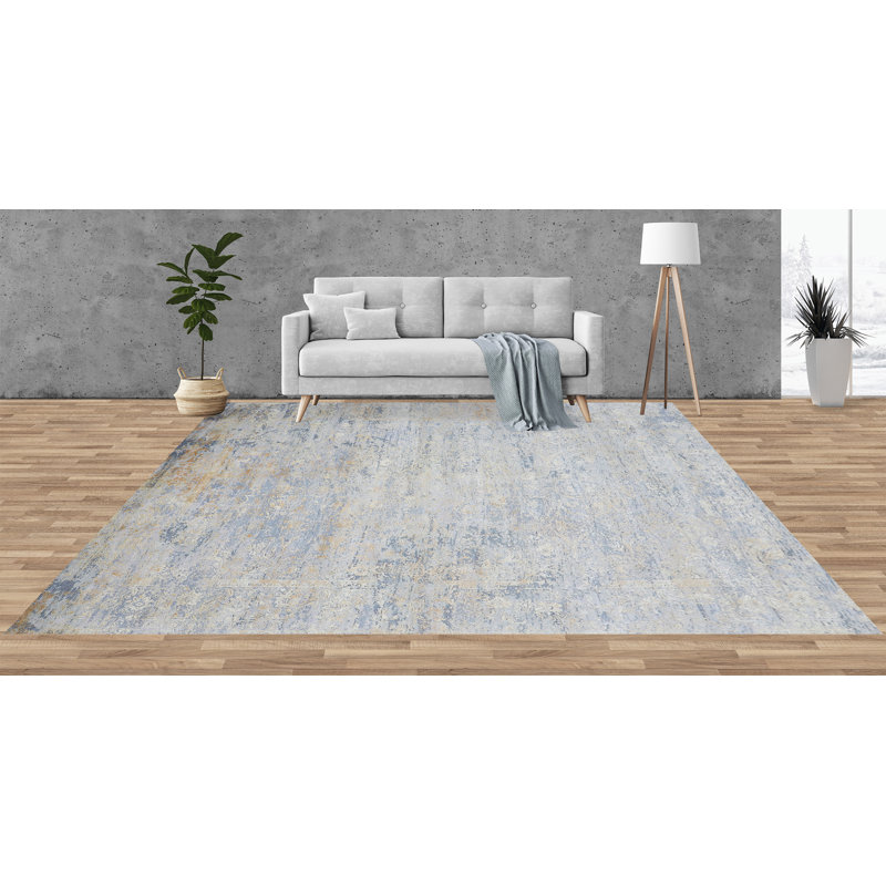 SMSEPC117GYGL Hand Woven Silk and Wool Oriental Area Rug, Rectangle 9' x 12'