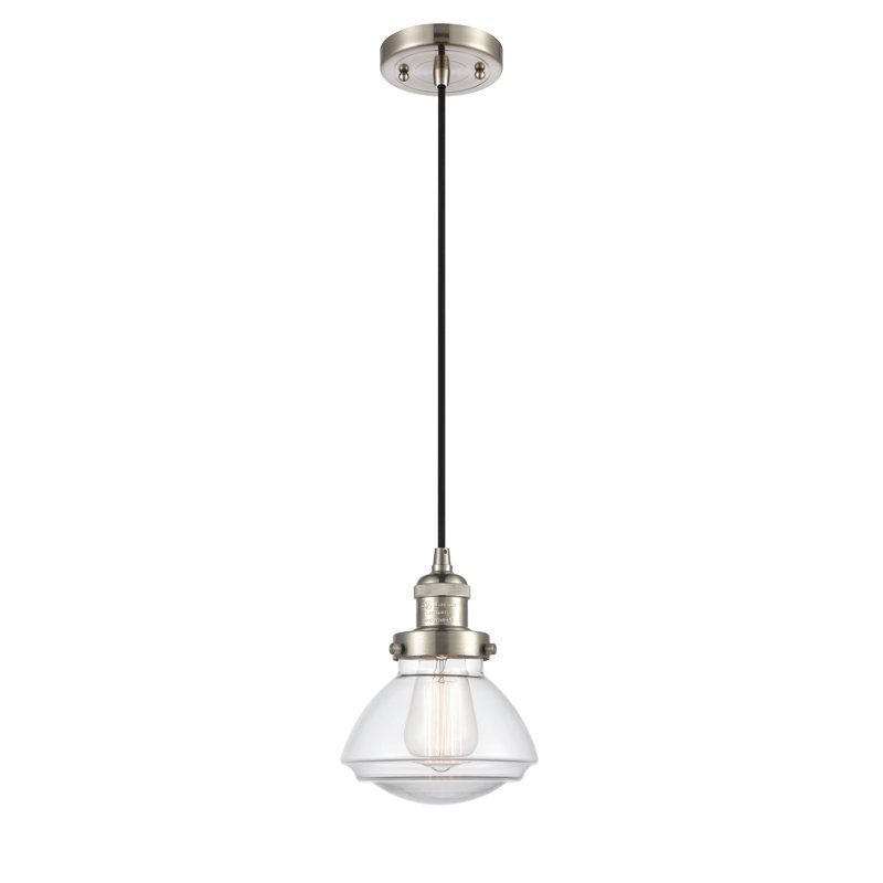 Luminaire suspendu simple à 1 lumière Chesterville, Transparent, Nickel satiné brossé, Ampoule non incluse