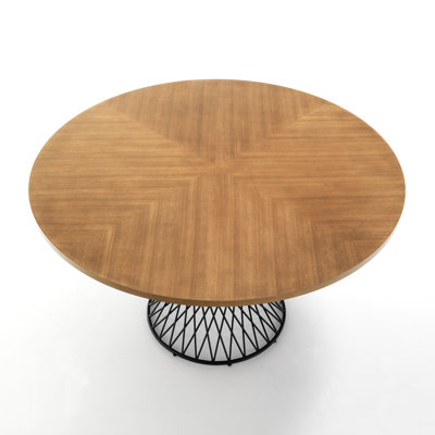 Isaak Oak Round Metal Base Dining Table