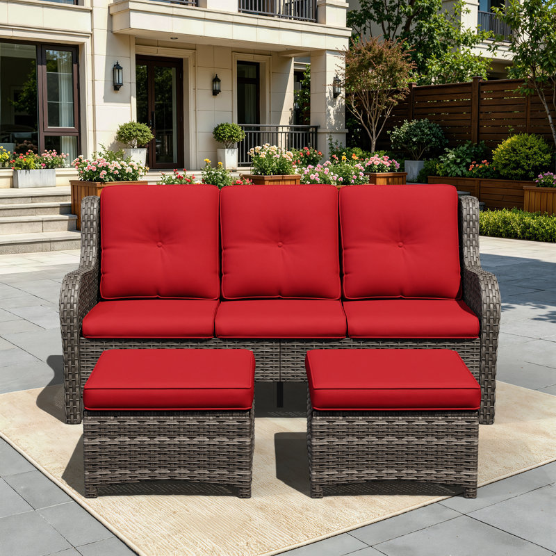 Canapé modulaire d'extérieur en osier de 73 po avec coussins, Rouge