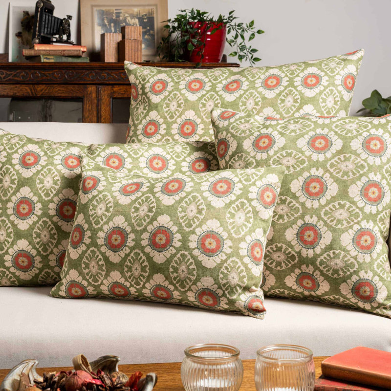 Mandala Motif Linen Print Cushion in Green, 58x58cm, Cover only