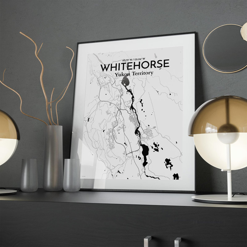 «Whitehorse City Map», impression, Noir et blanc, H 24 po x l 18 po