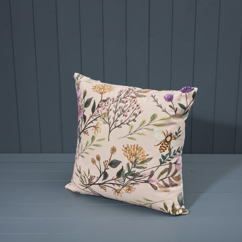 Indoor / Outdoor Cushion, Beige/Purple/Yellow Floral