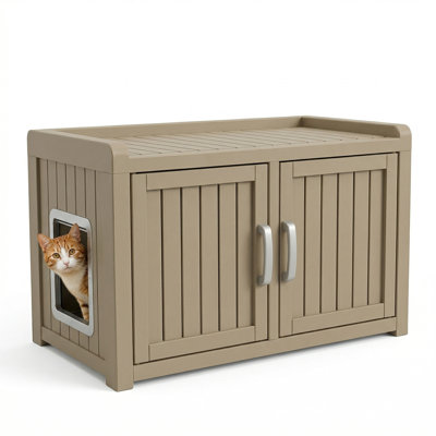 Outdoor Cat House with Double Doors & Flap Entry, Weatherproof Cat Shelter with Top Storage Shelf, Eco-Friendly Cat Condo for Indoor/Outdoor Use