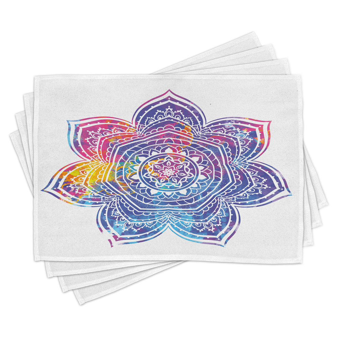 Platzdeckchen 4er Set, Bunte Lotus, Erde Gelb Violett Blau