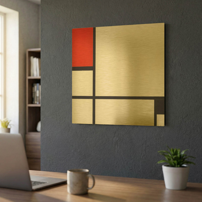 «Composition No. I, with Red and Black, 1929» par Piet Mondrian, art mural en métal doré, 24 po x 24 po, 24 po x 24 po