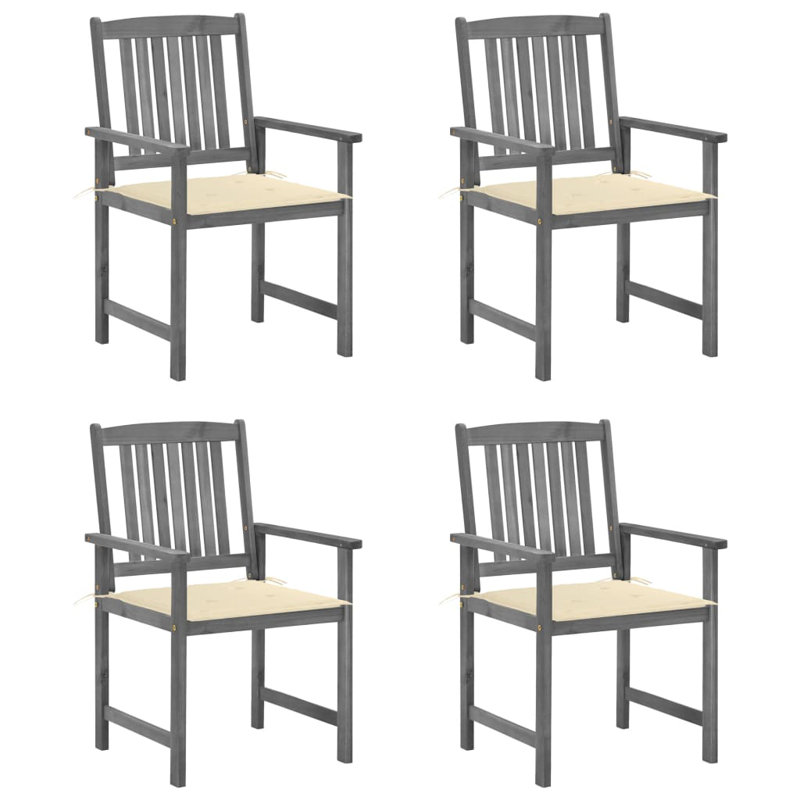 Chaise de patio en acacia avec coussin, gris, Crème