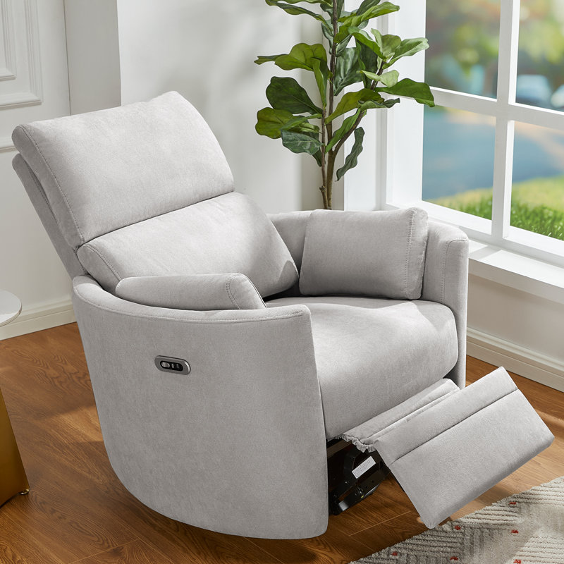 Fauteuil inclinable électrique berçant / 4 points de massage / USB et charge de type C, 2 coussins, Gris clair