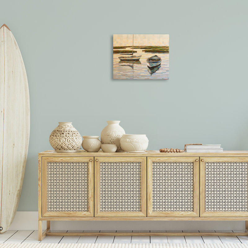 Art mural sur toile Be Still Row bateau, design par Linda Sperrucci, H 16 po x l 20 po