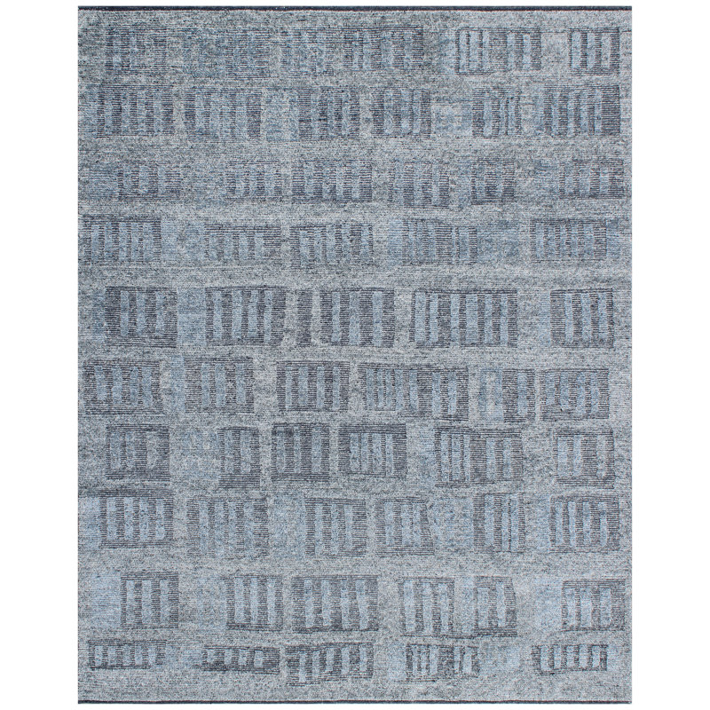 Hand Knotted Area Rug in Gray/Teal Blue, Rectangle 8' x 10'