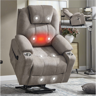 Up To 350 LBS Polyester Power Lift Recliner Chair, Heavy Duty Motion Mechanism With 8-Point Vibration Massage And Lumbar Heating, USB And Type-C Ports, Stainless Steel Cup Holders