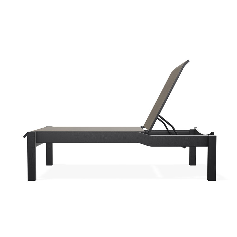 Leeward Sling Marine Grade Polymer Lay-flat Stacking Armless Long Frame Chaise with Wheels, Black, James