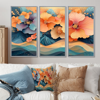 Hibiscus tropical dans une symphonie côtière I - décoration murale hibiscus - 3 pièces