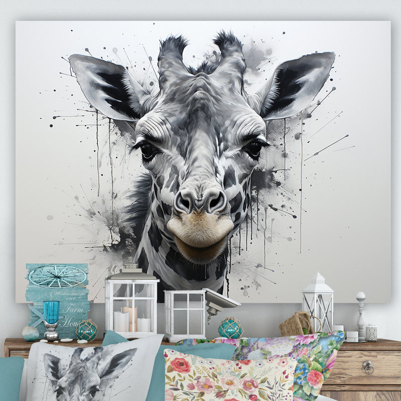 Foulée de girafe minimaliste en noir et blanc, H 24 po x l 32 po x P 1 po, Toile tendue