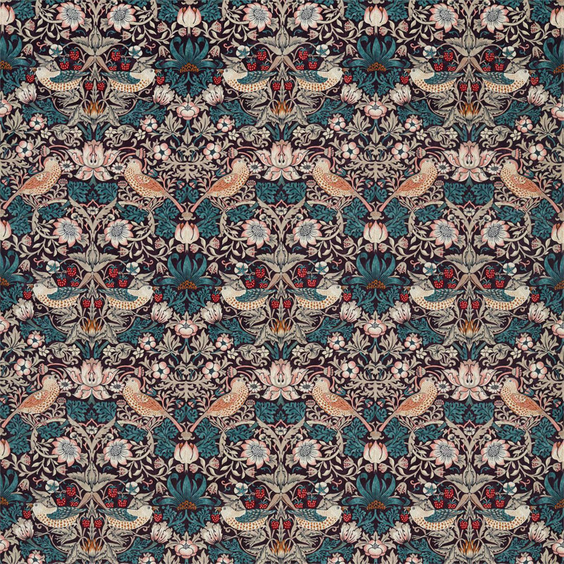 Strawberry Thief Velvet Fabric, Mulberry/Slate