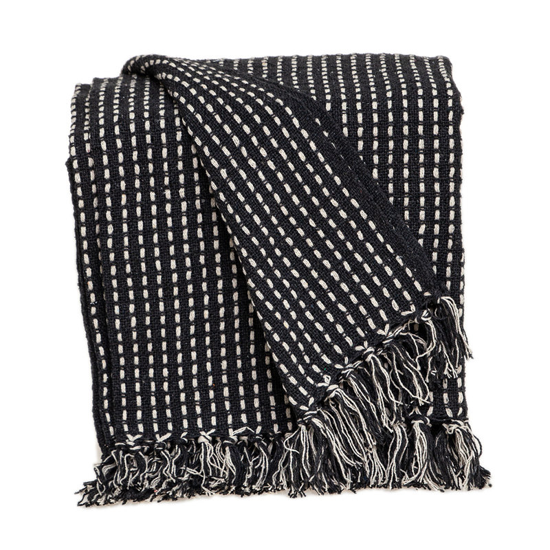  Jeté 100% coton Diamond, Black Striped