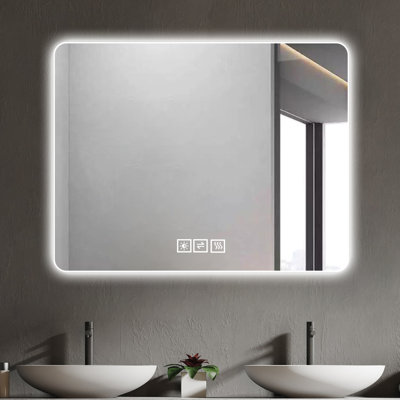 Miroir de salle de bain brouillard avec DEL: 3 couleurs, intensité variable, quincaillerie de fixation sécuritaire