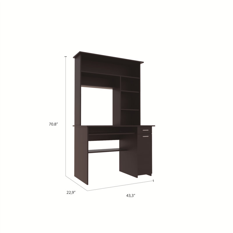 2-Drawer 7-Shelf Computer Desk With Hutch, Black