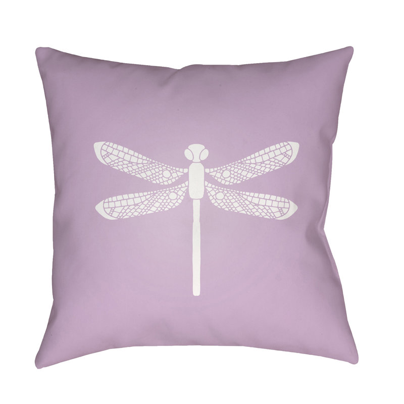 Dragonfly Animal Print Outdoor Throw Pillow, 20" H x 20" W x 3.5" D, Light Pink