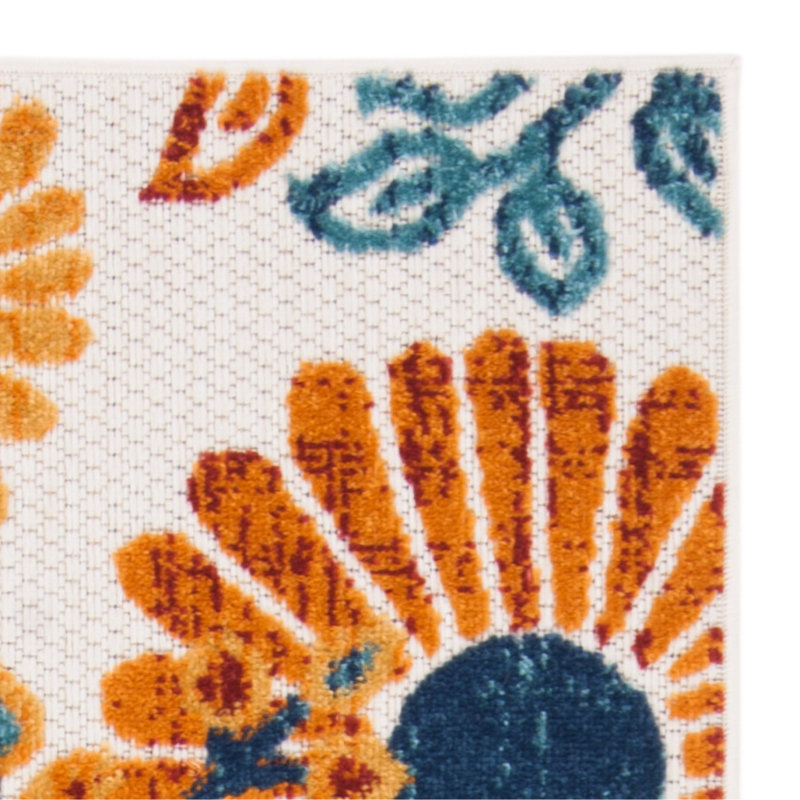 Kellems Performance Floral Indoor/Outdoor Area Rug, Rectangle 8' x 10', Blue/Orange/Cream