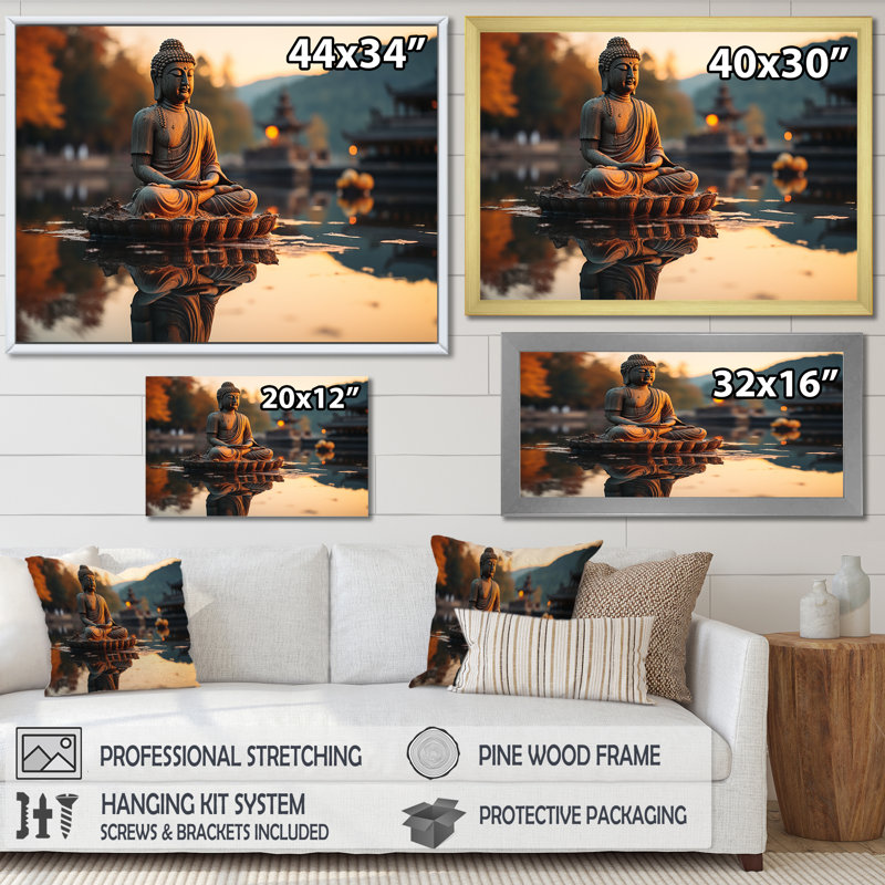 Art zen Bouddha tranquille en méditation IV - Bouddhisme, Cadre flottant brun, H 12 po x l 20 po x P 1 po