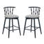 Tabouret de bar d'intérieur en bois, finition noire avec revêtement gris, ensemble de 2