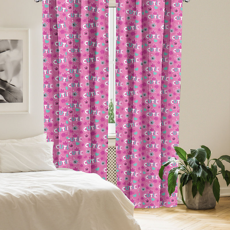 Rideaux 4 panneaux East Urban Home, motif couronne, fuchsia, L 56 po x L 84 po