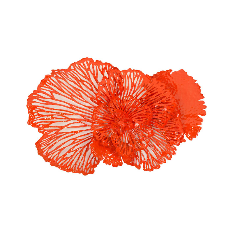Large Coral Metal Flower Wall Sculpture
