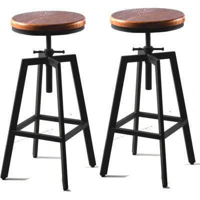 Ensemble de 2 - Tabourets de bar industriels réglables en hauteur avec tabouret de cuisine - Tabouret rustique - Tabouret de salle à manger en métal et en bois 24,8 - 28,74 po