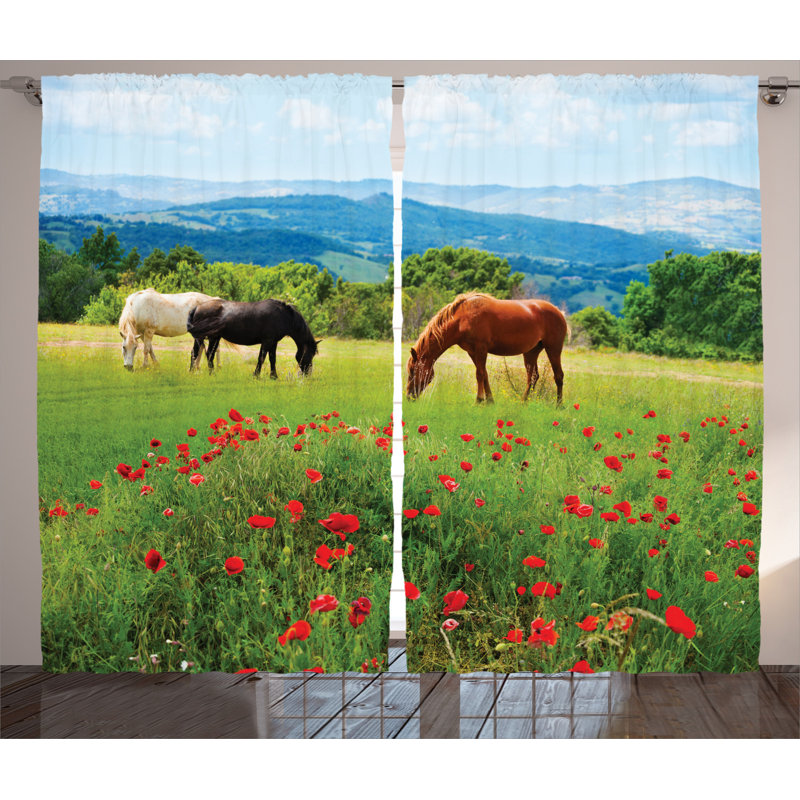 Horses Semi-Sheer Rod Pocket Curtain Panels, 54" W x 108" L