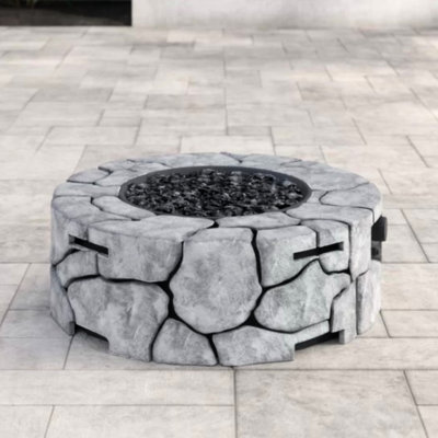 Foyer en béton 40000 Heat - l 28 po x P 28 po H, rouille, activité extérieure avec fibres renforcées, couleur gris pierre