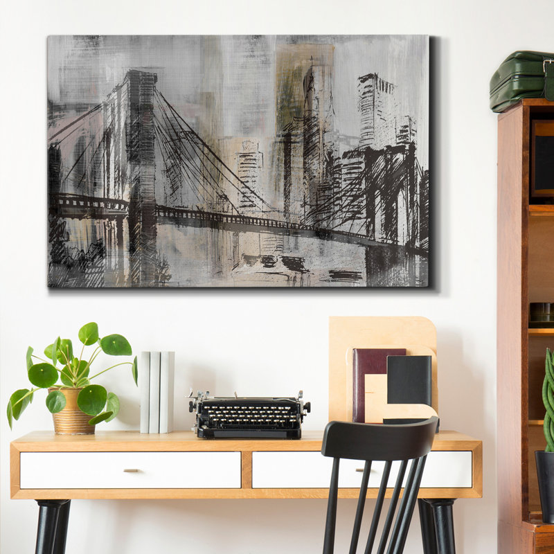 «Brooklyn Bridge Twilight», reproduction d'art sur toile tendue, H 18 po x l 12 po x P 1 po